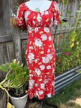 As U Wish Floral Midi Dress in Red Med EUC